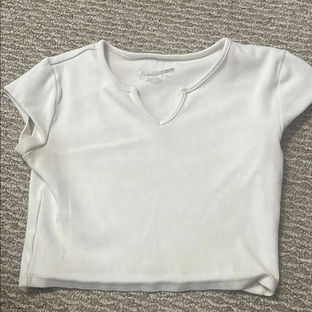 White Ribbed Short Sleeve Top